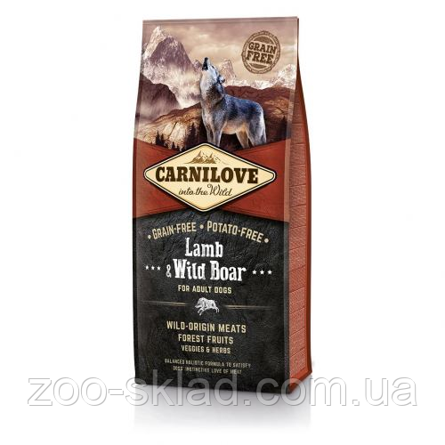 Сухий корм Carnilove Lamb&Wild Boar для дорослих собак усіх порід, ягня та кабан, 12 кг