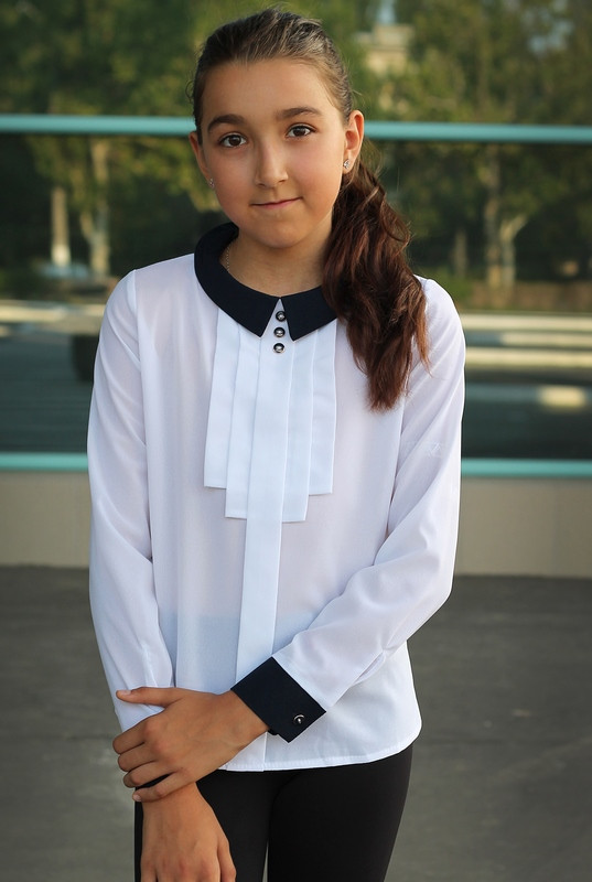 Блузка школьная белая с манжетами для девочки - фото 1 - id-p2024267015