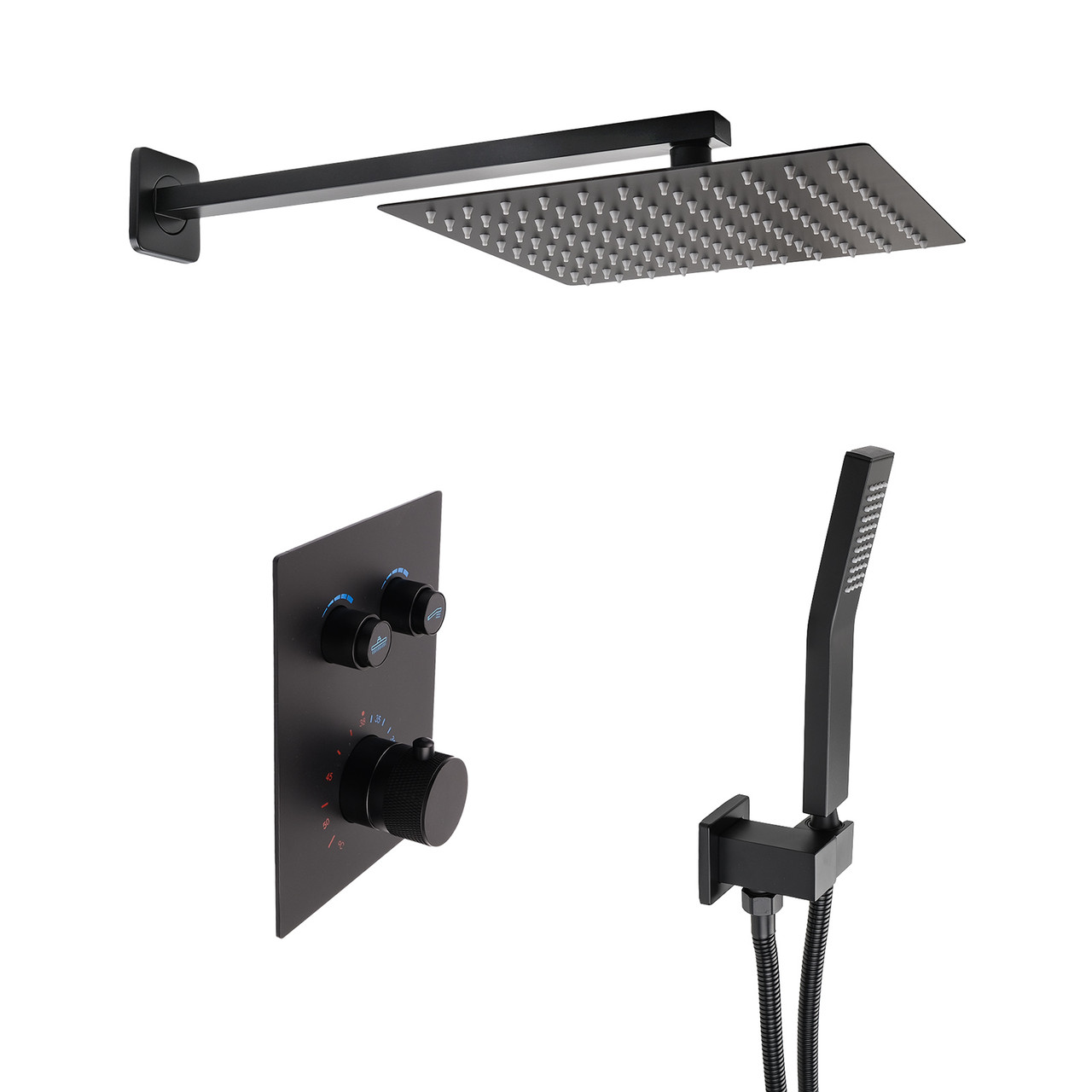 Душова система з термостатичним змішувачем для прихованого монтажу BSKT-07 чорного кольору, фото 1
