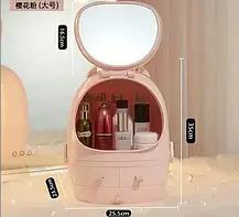 Органайзер для косметики 4 секції з LED дзеркалом (Рожевий), Косметичний органайзер, Кейс для косметики, фото 5