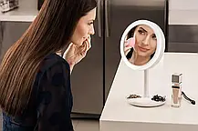 Дзеркало з LED підсвічуванням і вентилятором кругле LED FAN MIRROR, Настільне дзеркало для макіяжу, фото 5