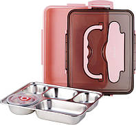 Ланч-бокс Kamille Snack 1000мл на 5 секцій, пластик і нержавіюча сталь, рожевий TOS