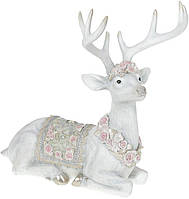Декоративная фигура "Олень в розах" со стразами 38см, полистоун, белый с розовым TOS