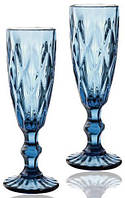 Набор 6 бокалов для шампанского Elodia Грани 200мл, кобальтовое стекло TOS