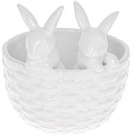 Декоративне кашпо "Кролики в кошику" 14х13.5х15см, кераміка, білий TOS