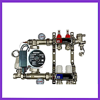 Коллектор EP для теплого пола из нержавеющей стали в сборе с насосом на 2 контура