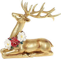 Декоративная статуэтка "Олень с бусами из цветов" 23см, полистоун, золото TOS