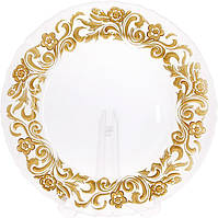 Блюдо сервировочное 33см, подставная тарелка, стекло, прозрачное с золотым узорчатым кантом TOS