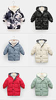 Зимняя детская куртка удлинённая для мальчика и девочки с капюшоном