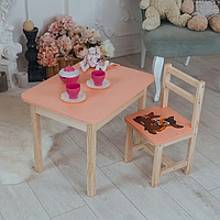 Детский стол с ящиком и стул для учебы (Розовый) Олень e11p10