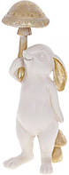 Декоративная статуэтка "Кролик с грибом" 12х10х28.5см, полистоун, белый с золотом TOS