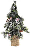 Декоративная елка "Ягоды и шишки" 50см в джутовом мешочке TOS