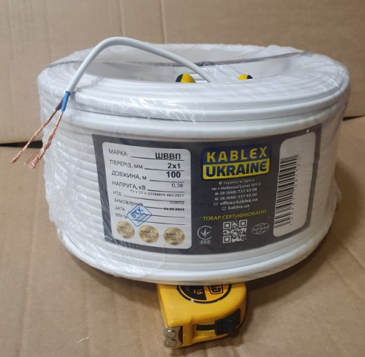 Кабель, провід ШВВП 2х1 Одеса Каблекс (кратно 5м) білий ПОВНИЙ ПЕРЕРІЗ, фото 1