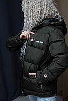 Женская куртка зимняя Champion теплая до -25°С хаки Пуховик с капюшоном Чемпион дутый