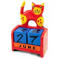 Вечный календарь "Кот" красный(14,5х10х5,5 см)