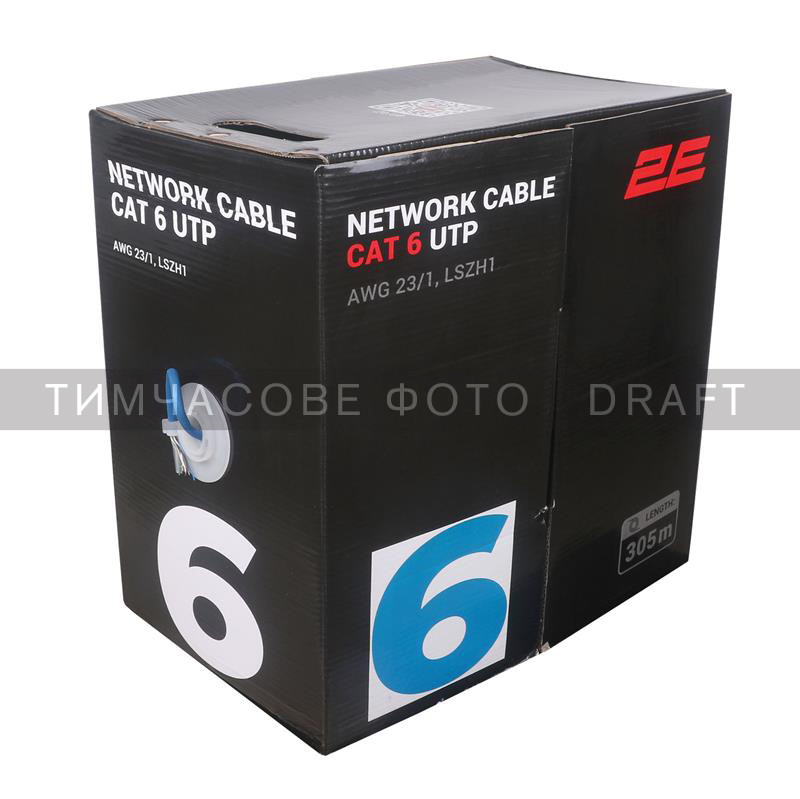 2E Кабель CAT 6, U-UTP, 305м, AWG 23/1, LSZH-1, синій, фото 1