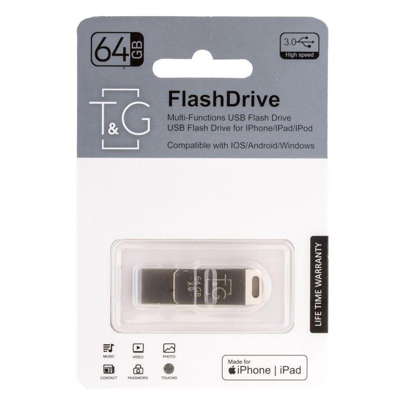 Флеш-драйв T&G 008 Metal series USB 3.0 - Lightning 64GB TOS