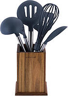 Набор кухонных принадлежностей Kamille Oryen Brown 6 аксессуаров на деревянной подставке TOS