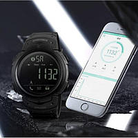 Спортивные смарт часы Skmei 1301 Шагомер Bluetooth ударопрочные Черные стильные наручные часы для мужчин