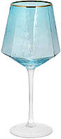 Набор 4 фужера Monaco Ice бокалы для вина 570мл, стекло голубой лед с золотым кантом TOS