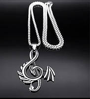 Кулон-підвіска метал подарунок музиканту скрипковий ключ сріблястої чудової якості та дракон