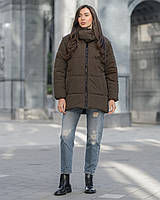Женская коричневая зимняя куртка Staff swe brown oversize DBUY Жіноча коричнева зимова куртка Staff swe brown