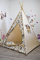 Вигвам с индейцами детская палатка домик Индейцы с мягким ковриком и подушкой бежевый