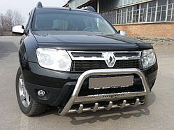 Кенгурятник з написом WT004 (нерж.) для Dacia Duster 2008-2018 рр