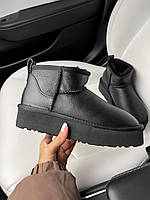 Женские ботинки UGG  Ultra Mini Platform Black Leather теплые угги мех