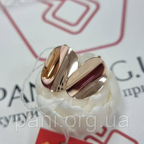 Сережки золоті овальні з гладкою поверхнею, фото 1