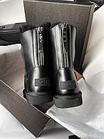 Жіночі черевики UGG ZIP Black Leather теплі уги хутро
