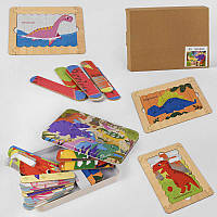 Деревянная игра C 47010 (48) Динозавры , 4 упаковки пазлов, рамка, в коробке