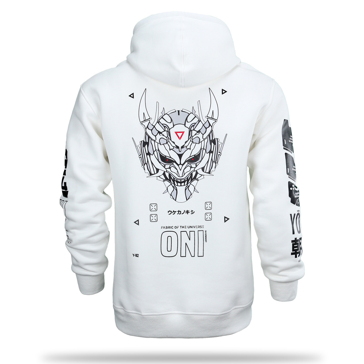 Худі Fabric of the Universe біла тепла м’яка якісна на флісі з принтом ONI YOKAI, фото 1