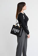 Женская сумка вместительная Fendi среднего размера на плече ремешок текстиль фенди