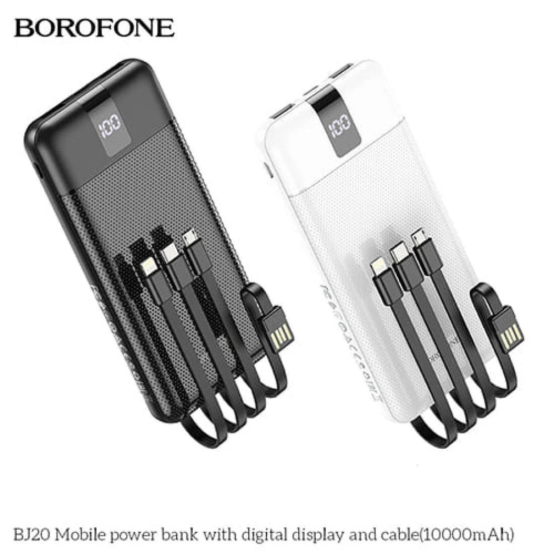 Повербанк 10000 mAh со встроенными кабелями BOROFONE BJ20 Power Bank + кабеля Type-C, Lightning, MicroUSB Универсальная батарея Li-Pol