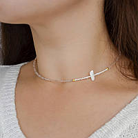 Чокер натуральний Сонячний камінь+ Перли річкові + вставки колір лім. золото d-2,2 х14мм+- L-38-43см