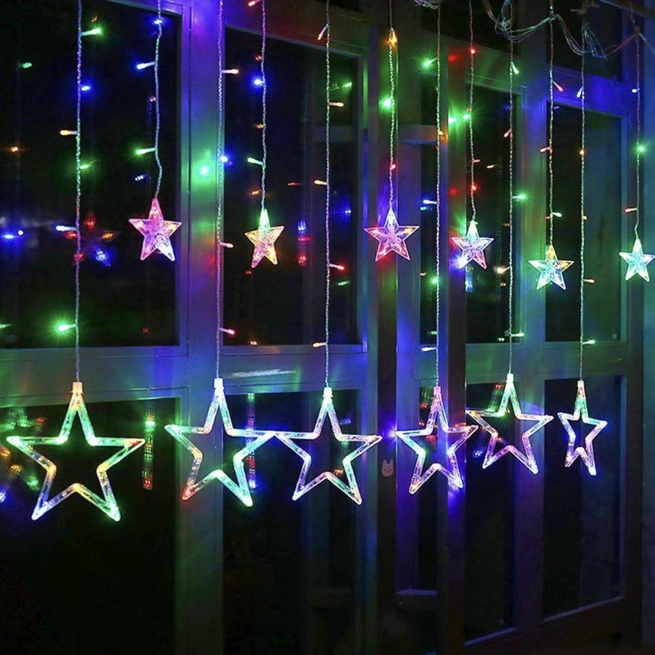 Світлодіодна гірлянда штора Зірки 2.5 метра 138 LED 12 зірок, 4 кольори