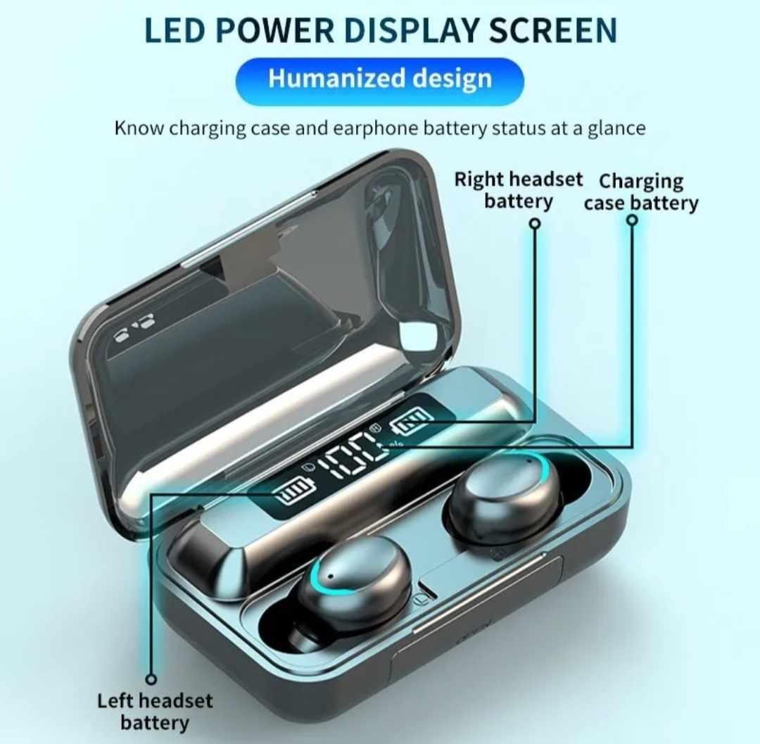 Бездротові вакуумні навушники Bluetooth з кейсом TWS BTH-F9-5 сенсорні, Power Bank