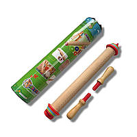 Скалка из дерева с съемными ручками и кольцами для регулировки толщины теста 57 см