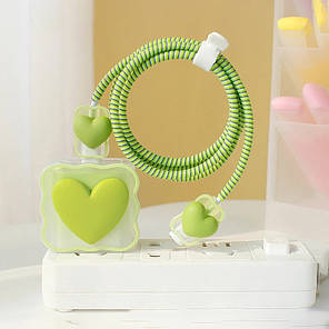 Чохол кейс для блока живлення ЗП iPhone iPad 18/20W + захист кабелю Серце Green (5 в 1), фото 3