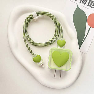 Чохол кейс для блока живлення ЗП iPhone iPad 18/20W + захист кабелю Серце Green (5 в 1), фото 1