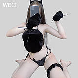 Жіночий чорний ігровий костюм кішечки з хвостиком та вушками, фото 6