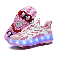Роликові кросівки з LED підсвічуванням, рожеві на 4-х колесах, розміри 30-39 (LR 1283)