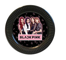 Тарілки "БлекПінк / BlackPink"  паперові чорні 18см (Поштучно) малотиражні тарілочки -