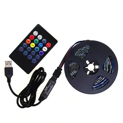 Самоклеющаяся светодиодная LED лента RGB 5050 влагостойкая с пультом управлением, комплект 5 метров 16 цветов, фото 1