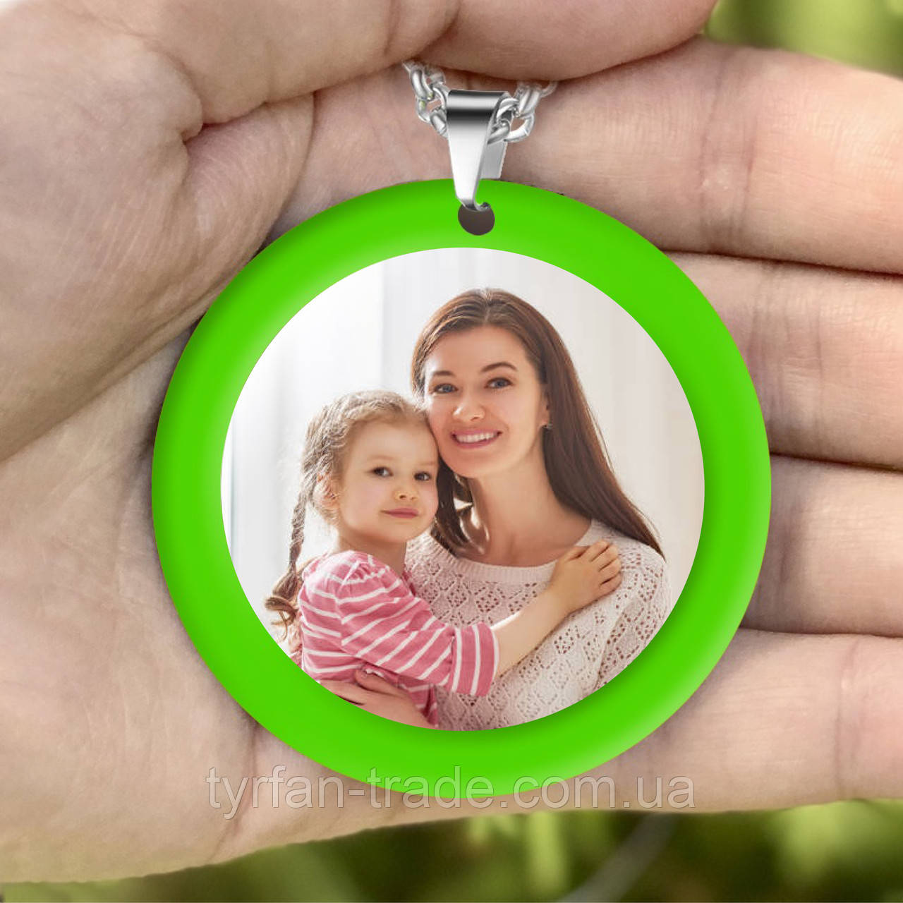Підвіски в машину на дзеркало — обідок зелений із написом або Вашим сімейним фото, фото 1