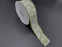 Стрічка тканинна з малюнком для декорування виробу Колір зелений. 4см. 20м/рул.
