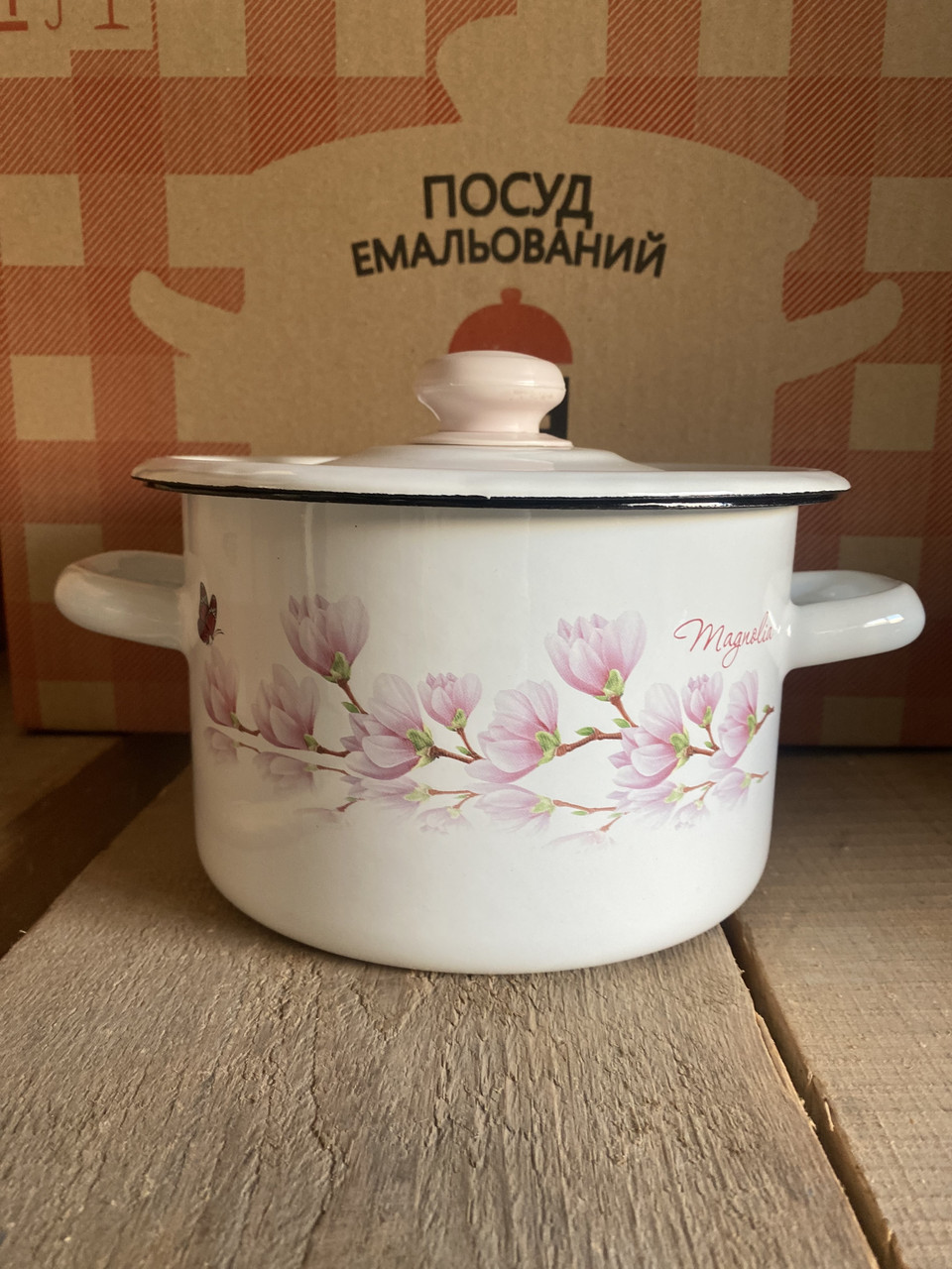 Каструля емальована 2л Магнолія молочна 1610/2 Idilia