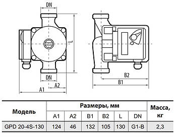 Циркуляційний насос GPD20-4S-130 "NPO" + комплект гайок потужність 62 Вт,мах.напір 4.9 м, Qmax 2.5, фото 3