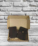 Подарочный набор DNK Leather №10 (зажим + обложка на права, ID паспорт) коричневый